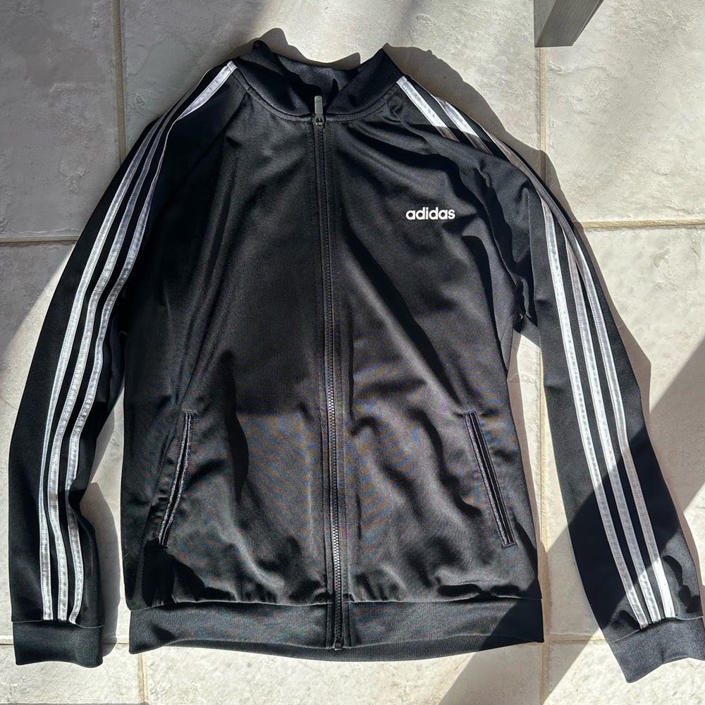 Adidas 3 Stripe Track Jacket Black White Full Zip Size L Classic Athletic